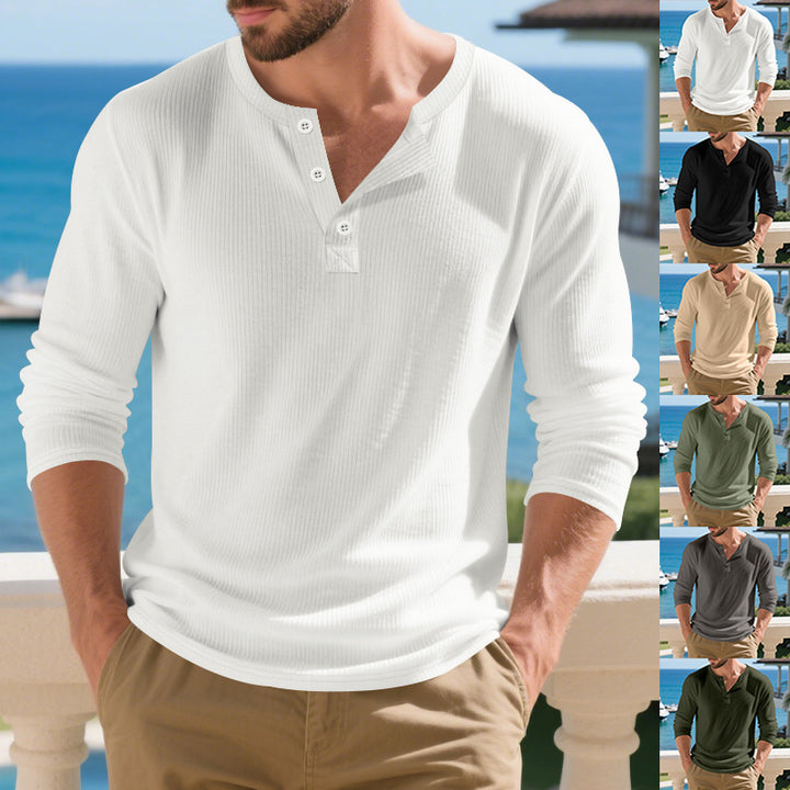 Herren Langarmshirt mit modischem Henley-Ausschnitt Echoarchiv