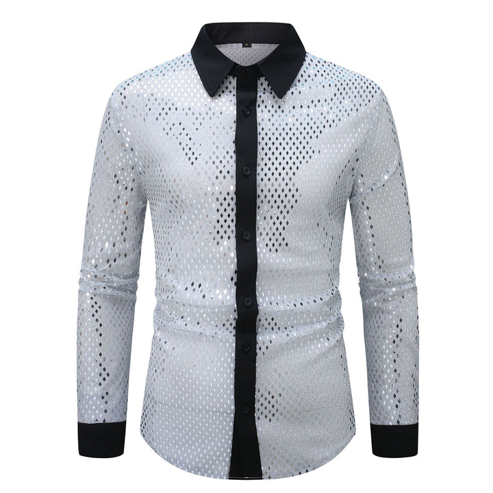 Herren elegantes Langarmhemd mit schimmerndem Design und modischem Kragen Echoarchiv