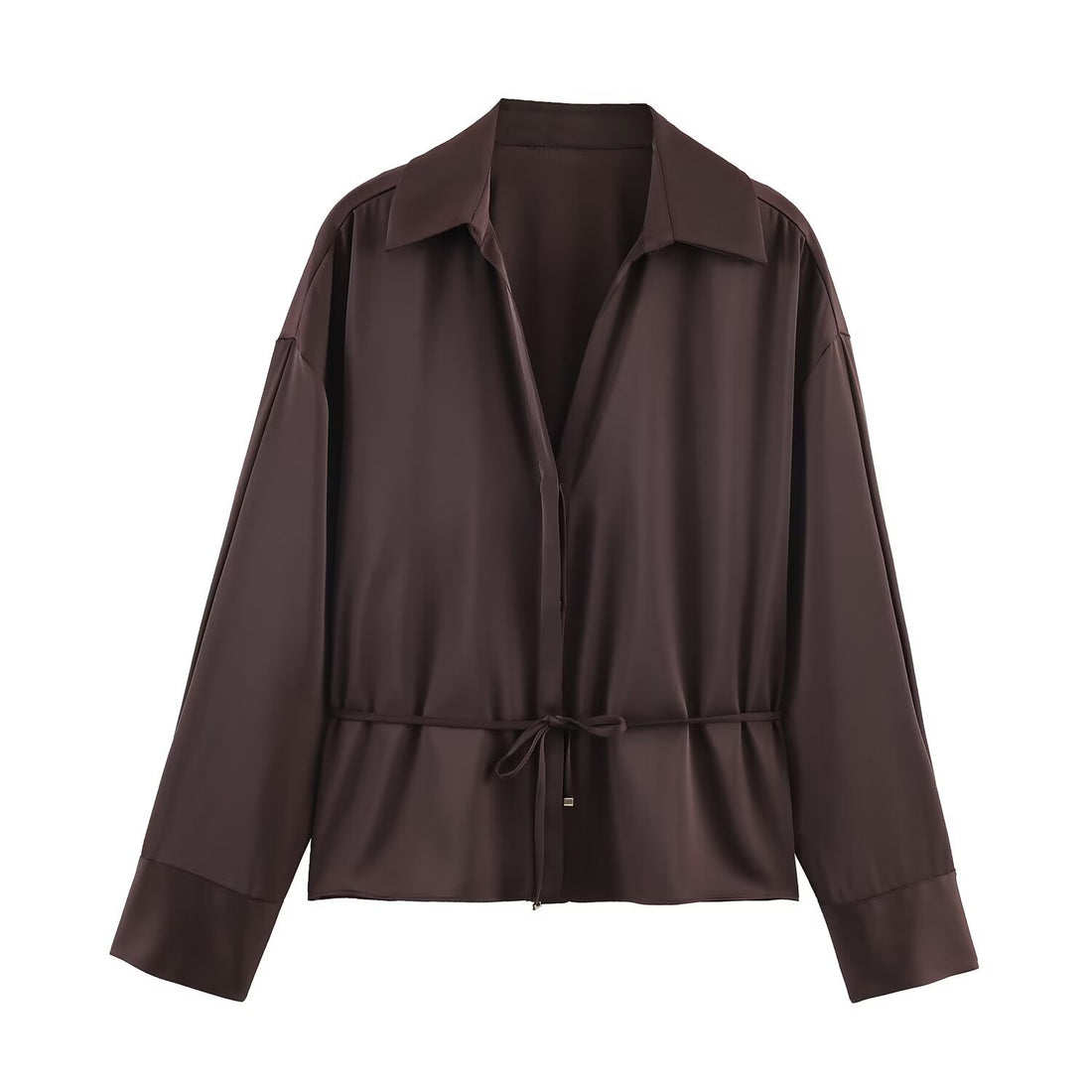 Damen Seidenähnliche Oversize-Hemdjacke mit Tunnelzugtaillierung und breiten Manschetten Echoarchiv