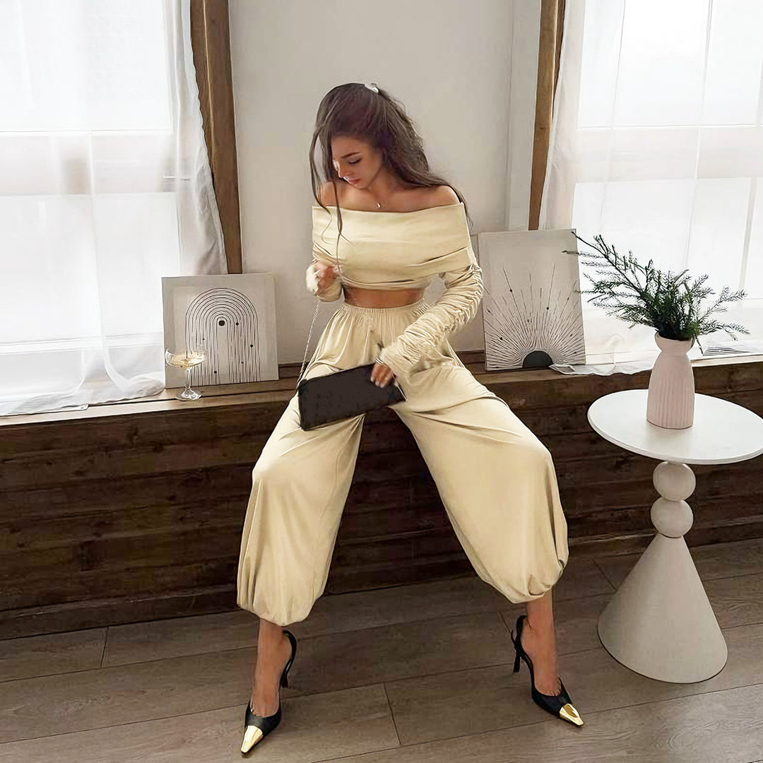 Damen Off-Shoulder Overall mit Raffungen und weitem Bein Echo Archiv
