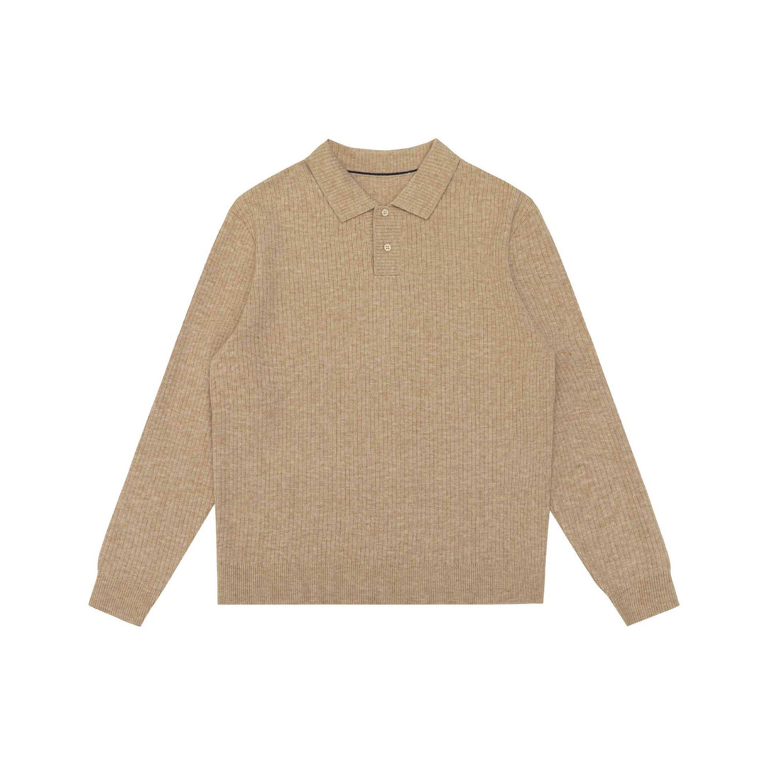 Unisex Gerippter Polokragen-Pullover aus Feinstrick mit Knopfleiste Echoarchiv