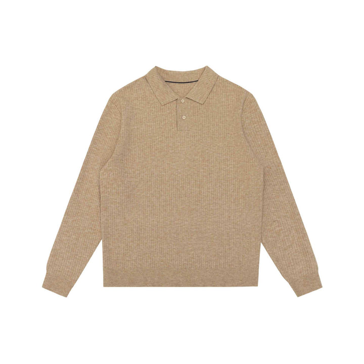 Unisex Gerippter Polokragen-Pullover aus Feinstrick mit Knopfleiste Echoarchiv