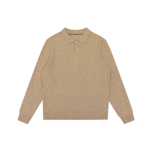 Unisex Gerippter Polokragen-Pullover aus Feinstrick mit Knopfleiste Echoarchiv