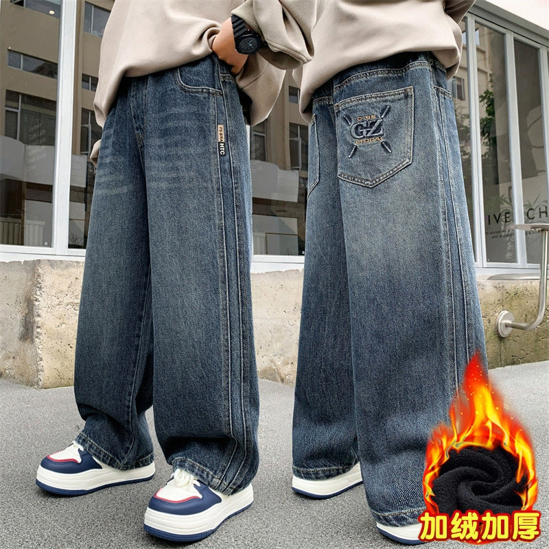 Damen weite Denim-Hose mit tiefem Bund Echo Archiv