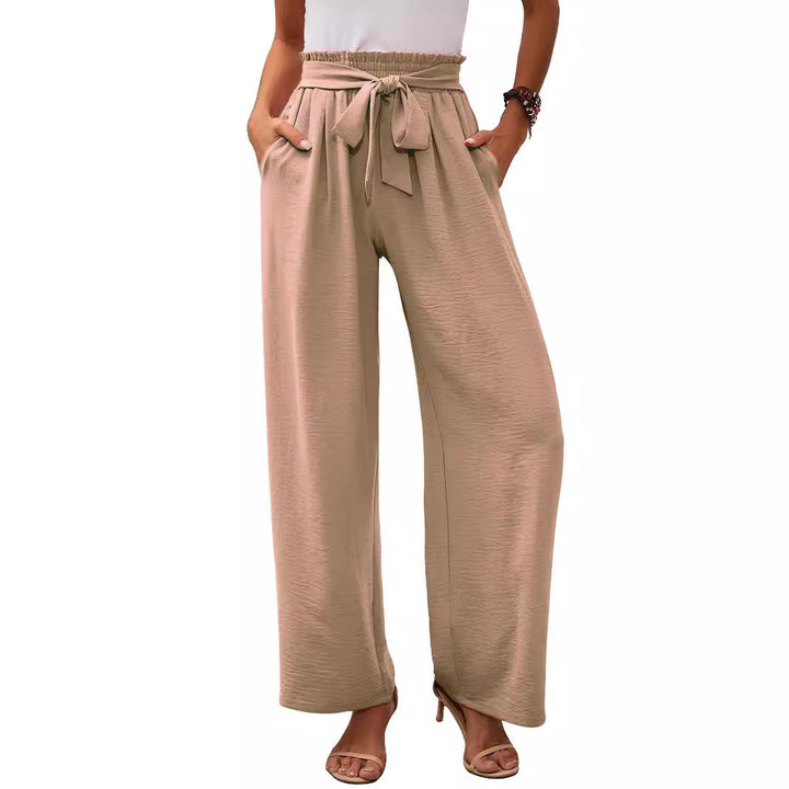 Damen Paperbag-Hose mit weitem Bein, elastischer Taille und Bindegürtel Echoarchiv