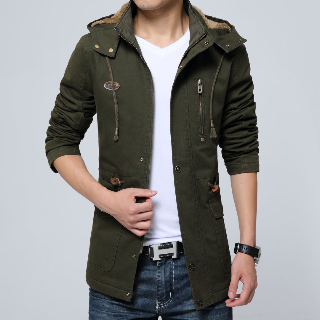 Herren Canvas-Fieldjacke mit wärmender Teddy-Kapuze und Reißverschlussbrusttasche – Taviero