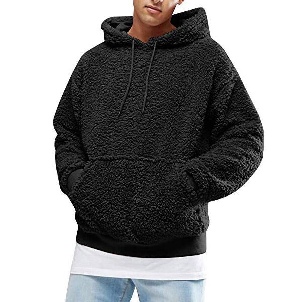 Herren Lässiger Teddy-Fleece Hoodie mit praktischen Kängurutaschen und verstellbarem Kordelzug Echoarchiv