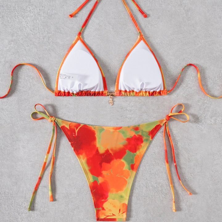 Damen Triangel-Bikini mit floralem Design und verstellbaren Bindebändern Echo Archiv