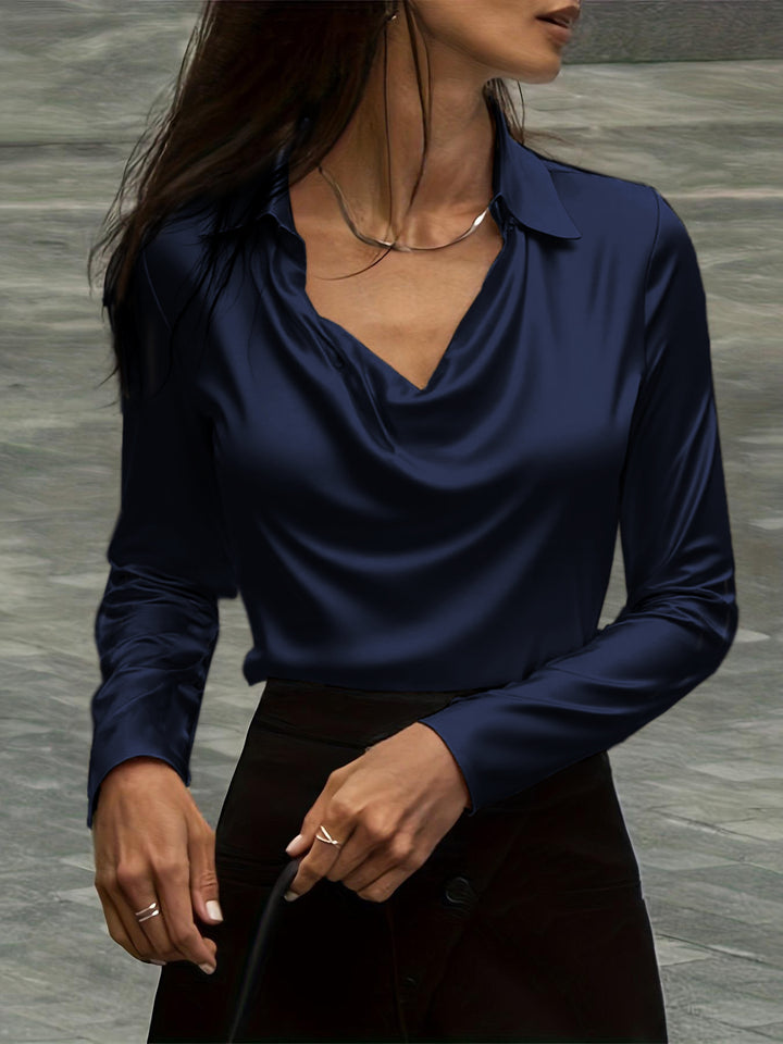 Damen Satinbluse mit Wasserfallkragen und Hemdkragen Echoarchiv