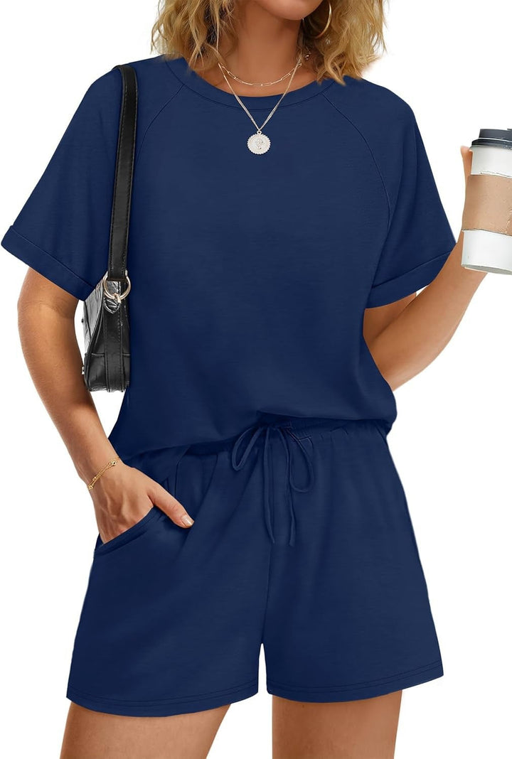 Damen lässiger Kombi aus T-Shirt und Shorts mit elastischem Bund Echoarchiv