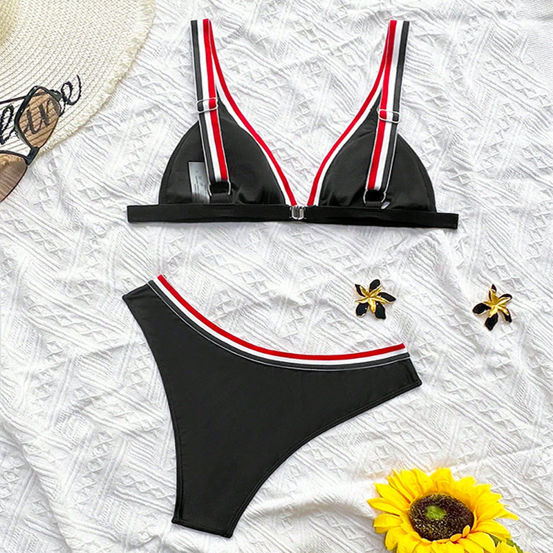Damen Triangel-Bikini mit Sportstreifen und elegantem V-Ausschnitt Echo Archiv
