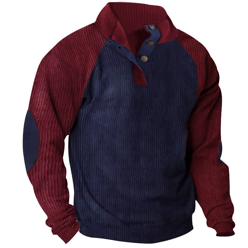 Herren nan strukturiertes Henley-Sweatshirt mit Stehkragen, Raglanärmeln und Ellbogenpatches Echo Archiv