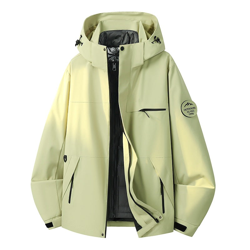 Herren Wetterfeste dreilagige Hardshelljacke mit verstellbarer Kapuze, verschweißten Nähten & Multifunktionstaschen Echoarchiv