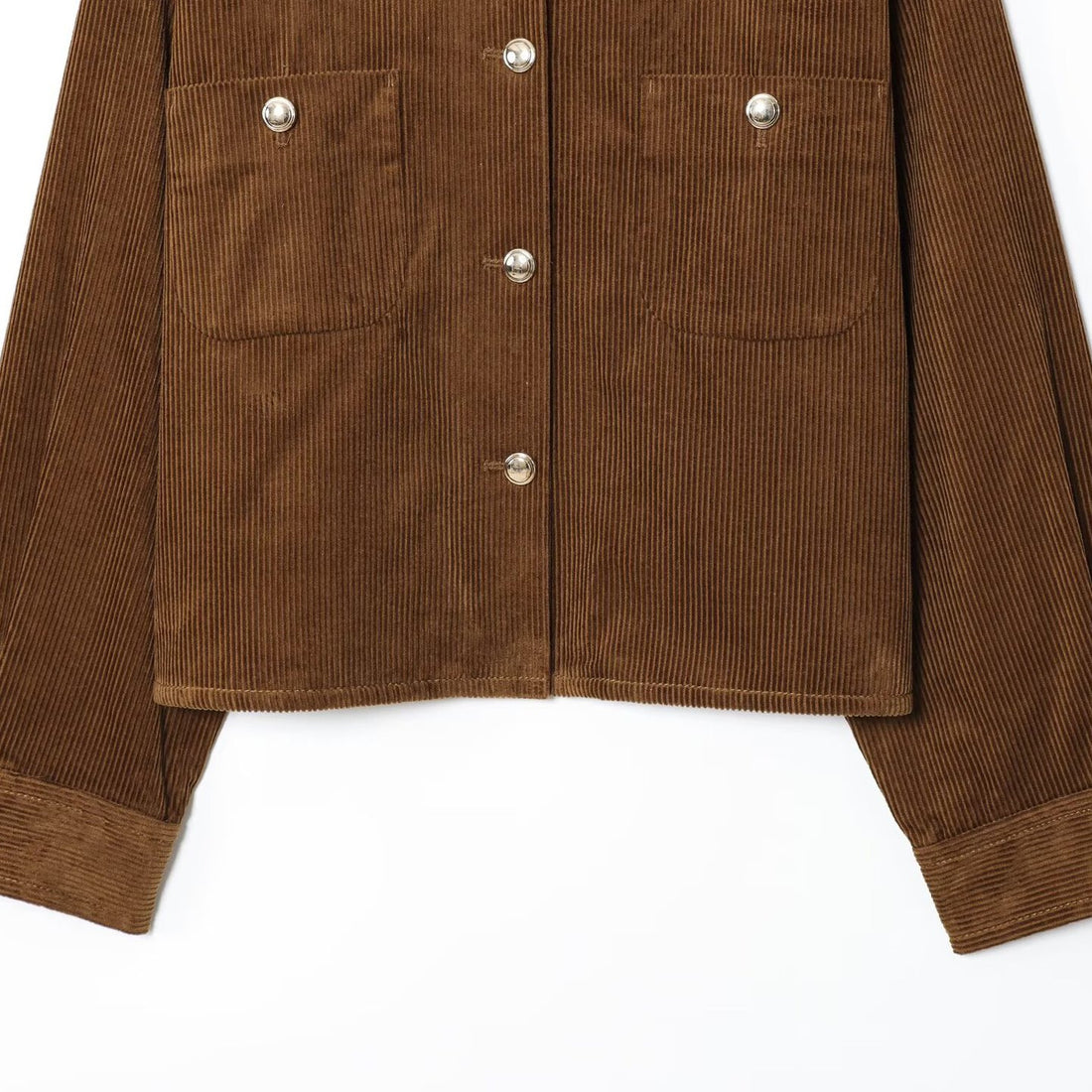 Damen Kurz-Overshirt aus Cord mit Druckknopfleiste und aufgesetzten Taschen Echoarchiv
