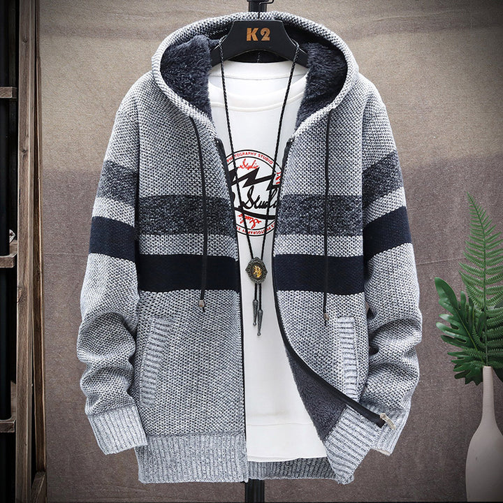 Herren modische Strickjacke mit Kapuze und gestreiftem Design Echoarchiv