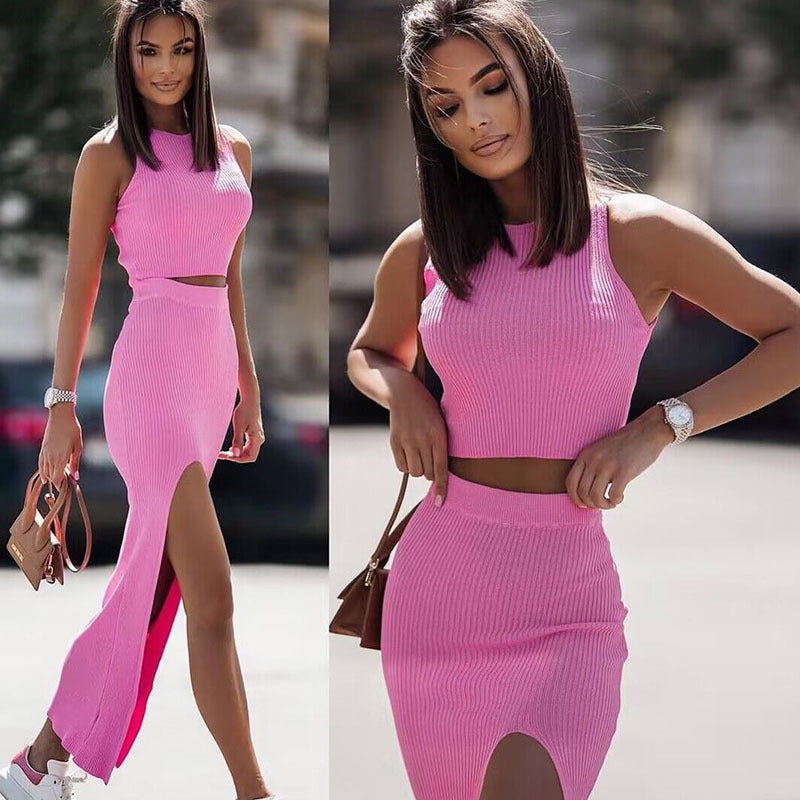 Damen Schlauchkleid mit Spaghettiträgern und seitlichem Schlitz Echo Archiv