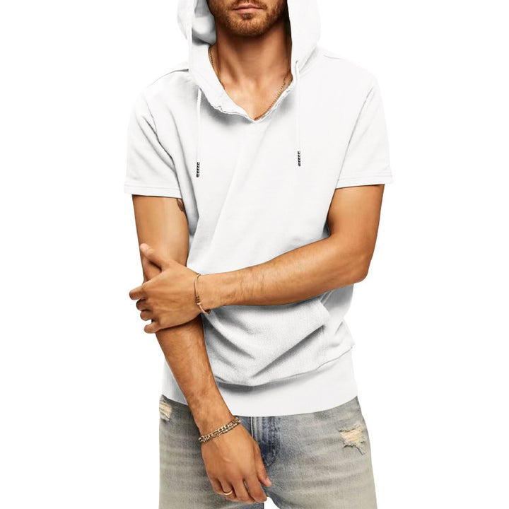 Herren lässiges Kurzarm-Hoodie mit praktischer Kängurutasche Echoarchiv
