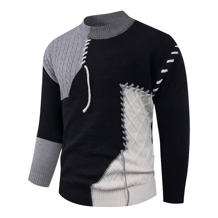 Herren nan Patchwork-Strickpullover mit Zopfstrick-Einsätzen und dekorativen Nahtapplikationen Echo Archiv
