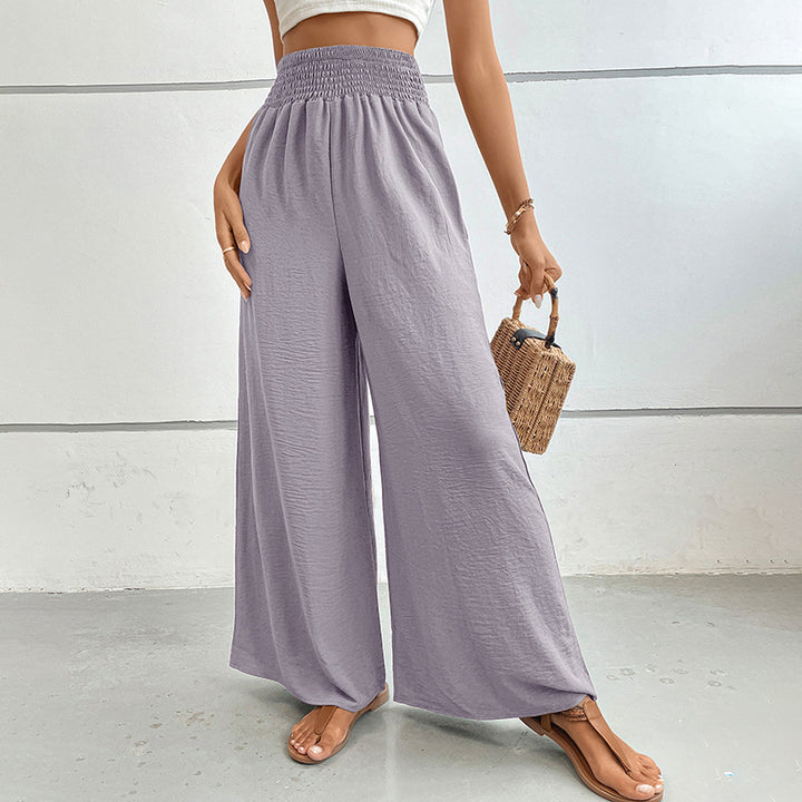 Damen Palazzo-Hose mit hohem, elastischem Rüschenbund und Eingrifftaschen – Avélisse