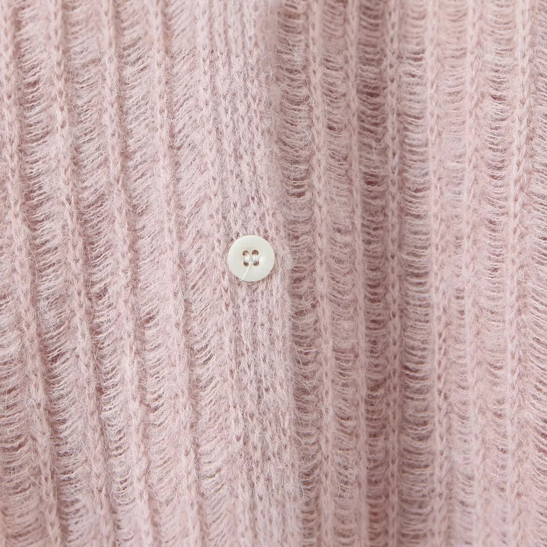Damen Grob gestrickte Oversize‑Strickjacke mit Hemdkragen und Knopfleiste Echoarchiv