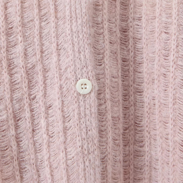 Damen Grob gestrickte Oversize‑Strickjacke mit Hemdkragen und Knopfleiste Echoarchiv