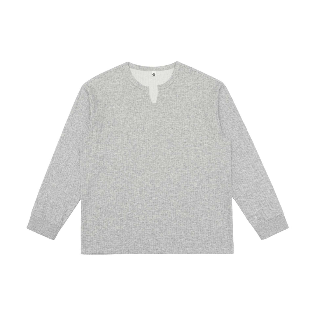 Unisex Leichtes Struktur-Langarmshirt mit Schlitzkragen und gerippten Bündchen Echoarchiv