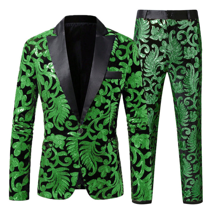 Herren Elegantes Pailletten-Smokinganzug-Set mit floralem Muster Echoarchiv