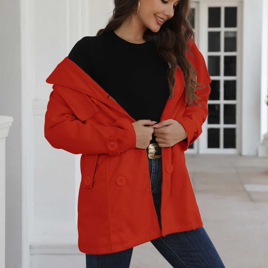 Damen Doppelreihiger Trenchcoat mit Kapuze, Taillengürtel & breitem Revers Echoarchiv