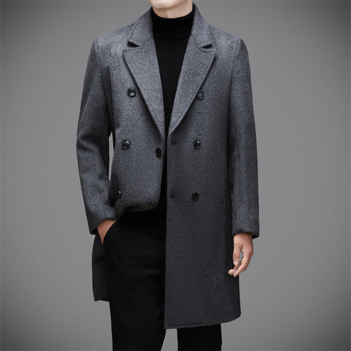 Herren eleganter Wolle-Mantel mit doppelt geknöpftem Design und stylischem Revers Echoarchiv