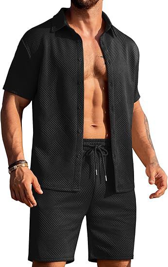 Herren modisches Kurzarmhemd und Shorts Set mit strukturiertem Design Echoarchiv