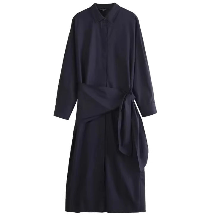 Damen Oversize-Hemdblusenkleid mit seitlichem Knotengürtel und Midilänge Echo Archiv