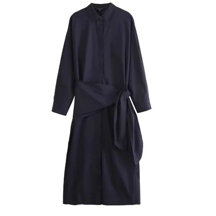 Damen Oversize-Hemdblusenkleid mit seitlichem Knotengürtel und Midilänge Echo Archiv