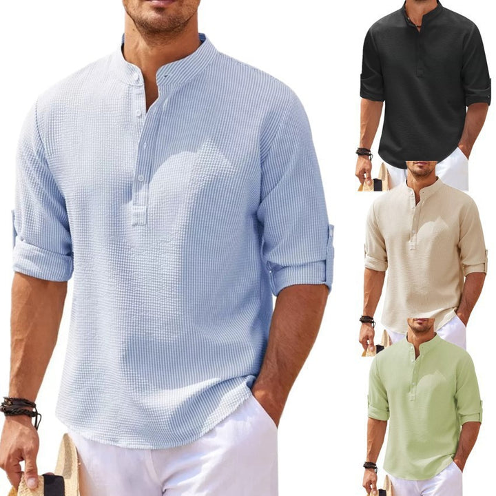 Herren Langarmshirt mit strukturierter Oberfläche und modernen Knopfleisten Echoarchiv