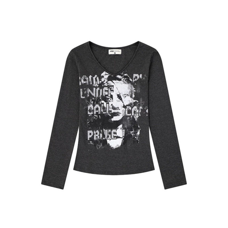 Damen Langarm-Shirt mit Vintage-Fotoprint und Rundhalsausschnitt Echoarchiv