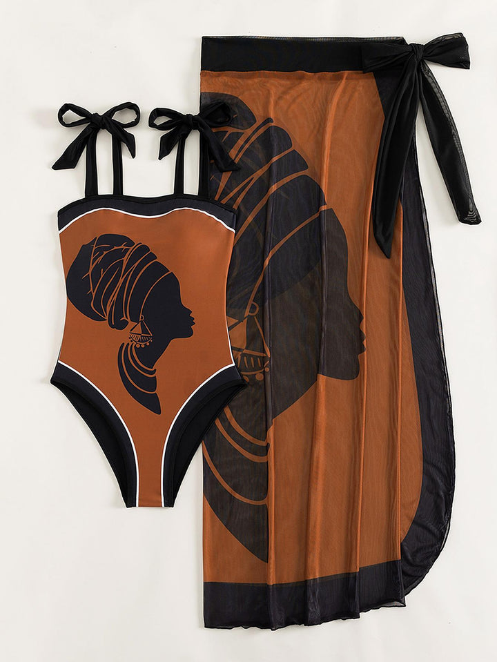 Damen Badeanzug-Set mit transparentem Rock und individuell anpassbaren Trägern Echo Archiv