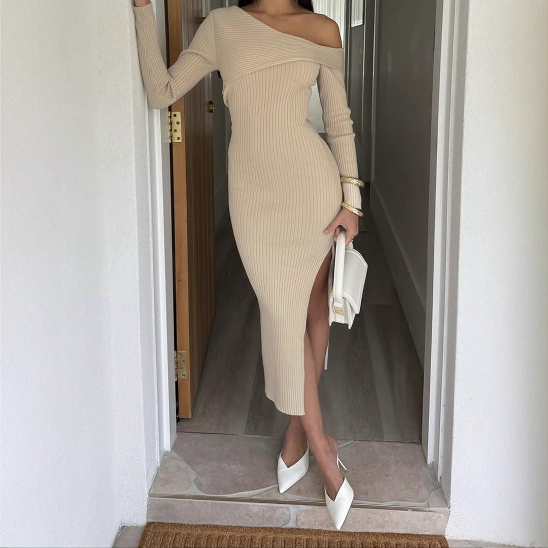 Damen nan eng anliegendes One-Shoulder-Rippenkleid mit asymmetrischem Ausschnitt und figurbetonter Midi-Silhouette Echo Archiv