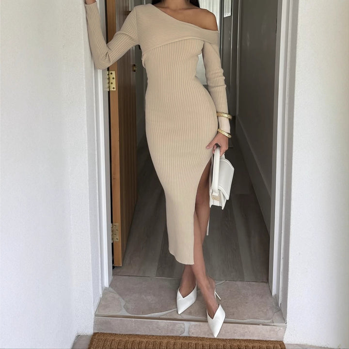 Damen nan eng anliegendes One-Shoulder-Rippenkleid mit asymmetrischem Ausschnitt und figurbetonter Midi-Silhouette Echo Archiv