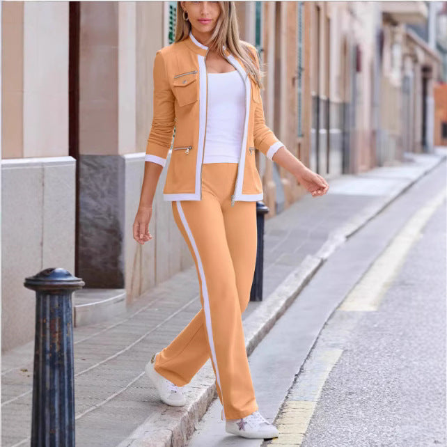 Damen Casual-Trainingsanzug im Blazer-Stil mit Reißverschlussjacke und Seitenstreifen – Valéne