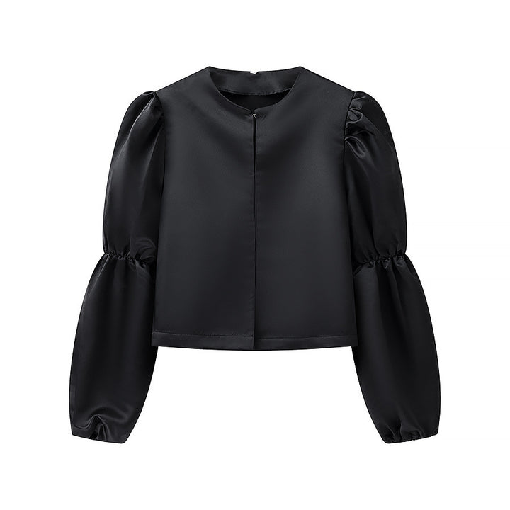 Damen Glänzende Satin‑Bluse mit voluminösen Puffärmeln Echo Archiv