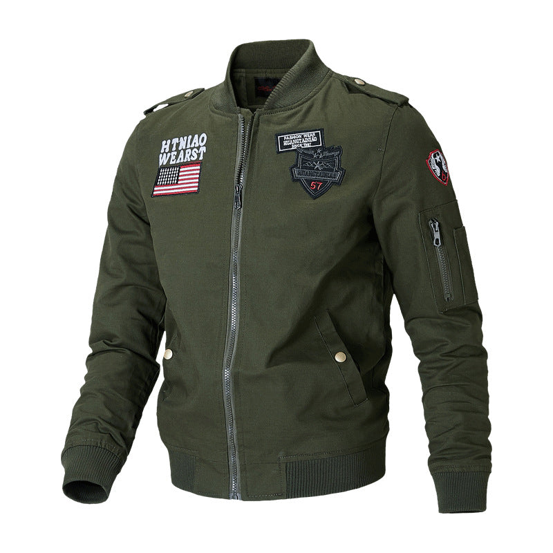 Herren Militärinspirierte Bomberjacke mit Abzeichen, Ärmeltasche und gerippten Bündchen Echoarchiv