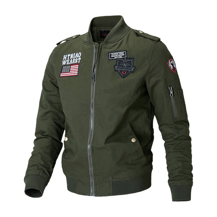 Herren Militärinspirierte Bomberjacke mit Abzeichen, Ärmeltasche und gerippten Bündchen Echoarchiv