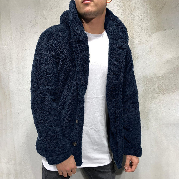 Herren kuschelige Fleecejacke mit praktischer Kapuze und Knopfverschluss Echoarchiv