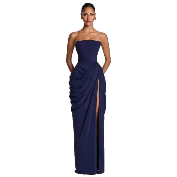 Damen Elegantes Bandeau Abendkleid mit Raffungen und Beinschlitz Echo Archiv