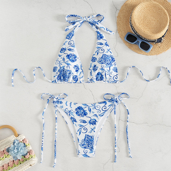 Damen Triangel-Bikini mit floralem Design und verstellbaren Bindebändern Echo Archiv
