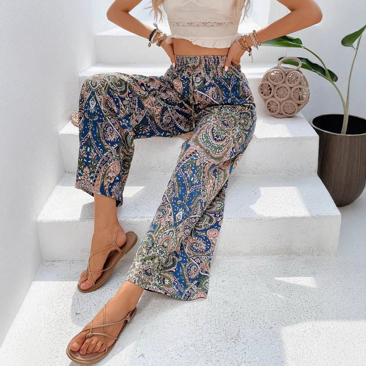 Damen Palazzo-Hose mit weitem Bein, elastischem Smockbund und Paisley-Print Echo Archiv