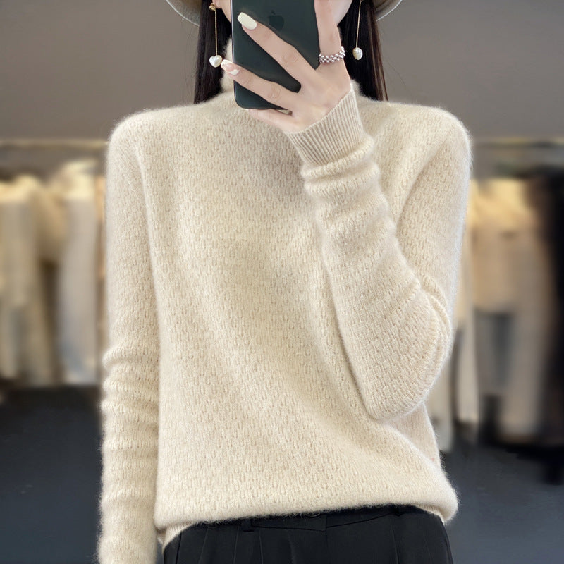 Damen Weicher Feinstrick‑Mockneckpullover mit flauschiger Mohair‑Optik, zarter Wabenstruktur und legerer Oversize‑Passform Echoarchiv