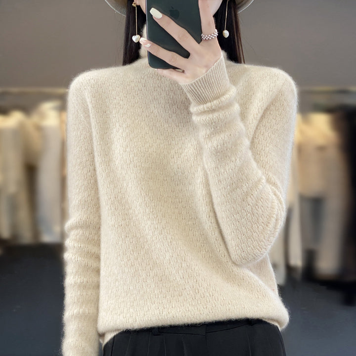 Damen Weicher Feinstrick‑Mockneckpullover mit flauschiger Mohair‑Optik, zarter Wabenstruktur und legerer Oversize‑Passform Echoarchiv