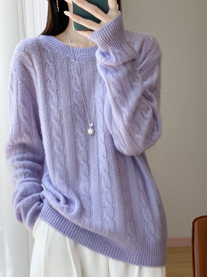 Damen Übergrößen Zopfmuster-Pullover im Mohair-Look mit geripptem Saum Echoarchiv