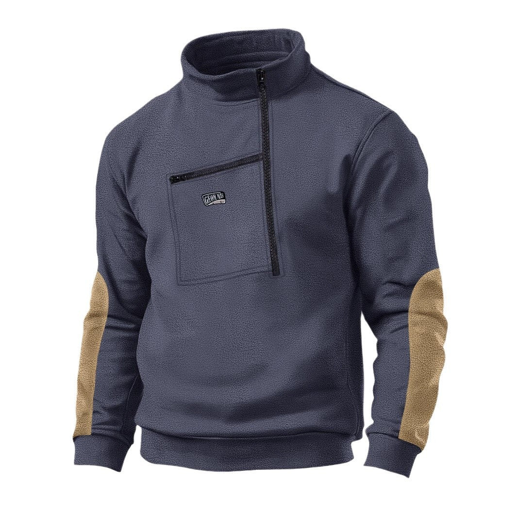Herren Fleece-Pullover mit dickem Kragen und praktischer Brusttasche Echoarchiv