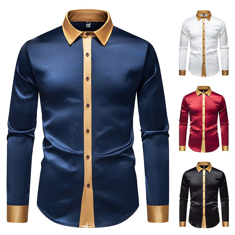 Herren Langarm-Hemd mit modernen Satin-Details Echoarchiv